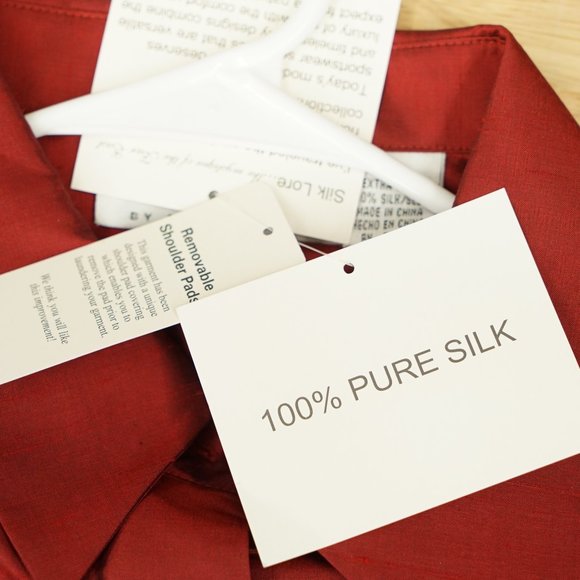 NWT 100% Silk Lore Beth Terrell Maroon Gold Trim Long Sleeve 2x Blouse Jacket - Picture 8 of 8